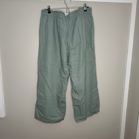 J. Crew Women's Green‎ Linen Blend Wide Leg Cropped Pants 14 Drawstring Waist - Picture 7 of 8